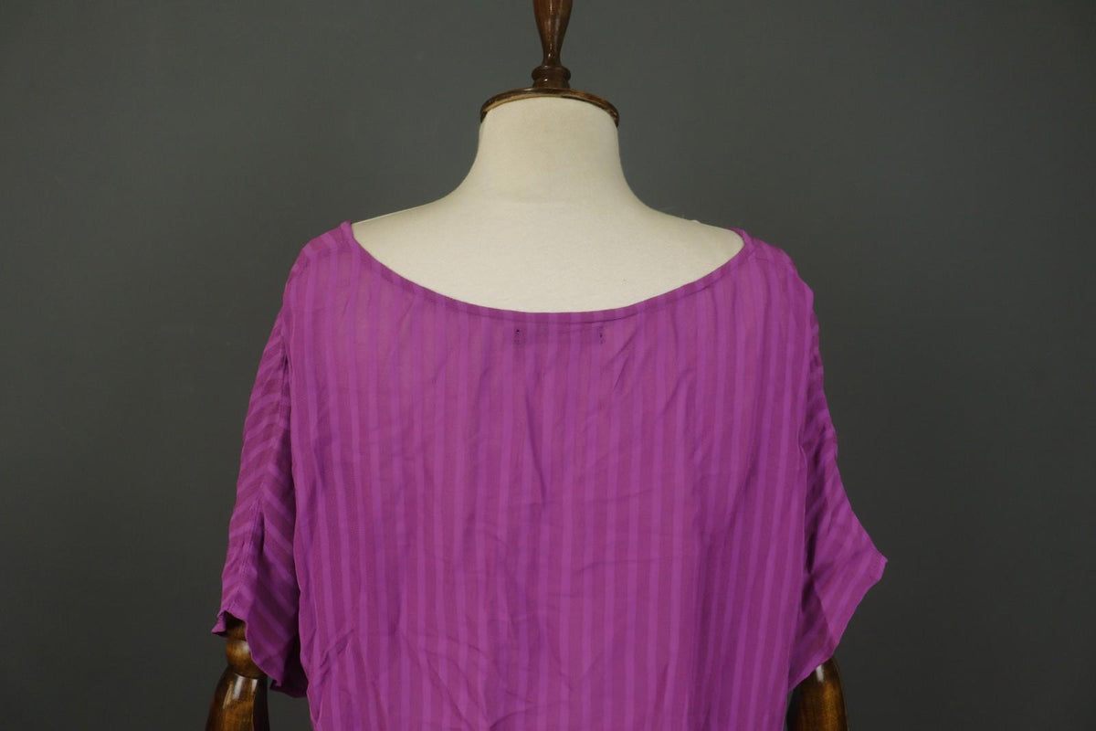 GUDRUN SJODEN Pink Striped 100% Viscose Short Sleeve Pullover Blouse Top Sz L/XL