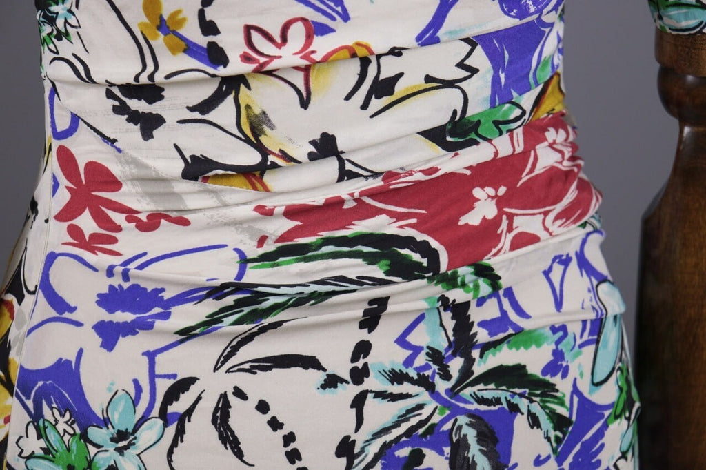 Etro Milano White Floral Silk Short Sleeve Summer Bodycon Dress – Size 42 / M