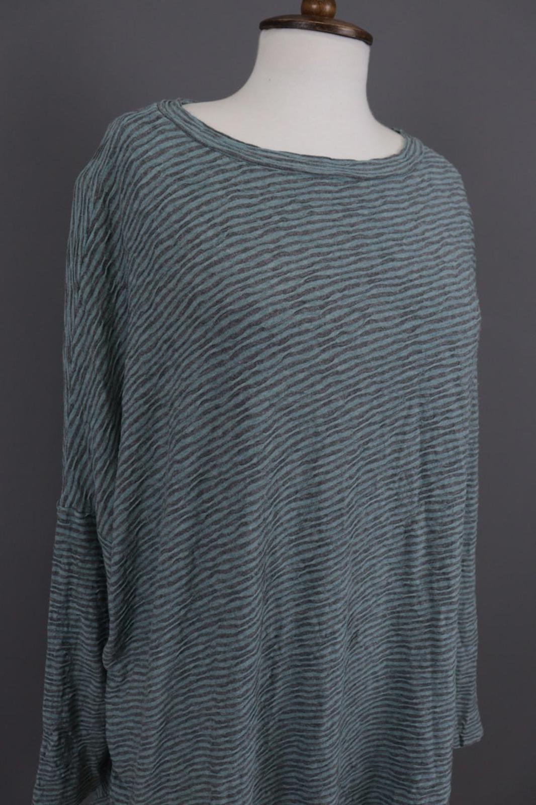 OSKA Green Black Striped Viscose Round Neck Asymmetrical Hem Blouse Top – Size 2
