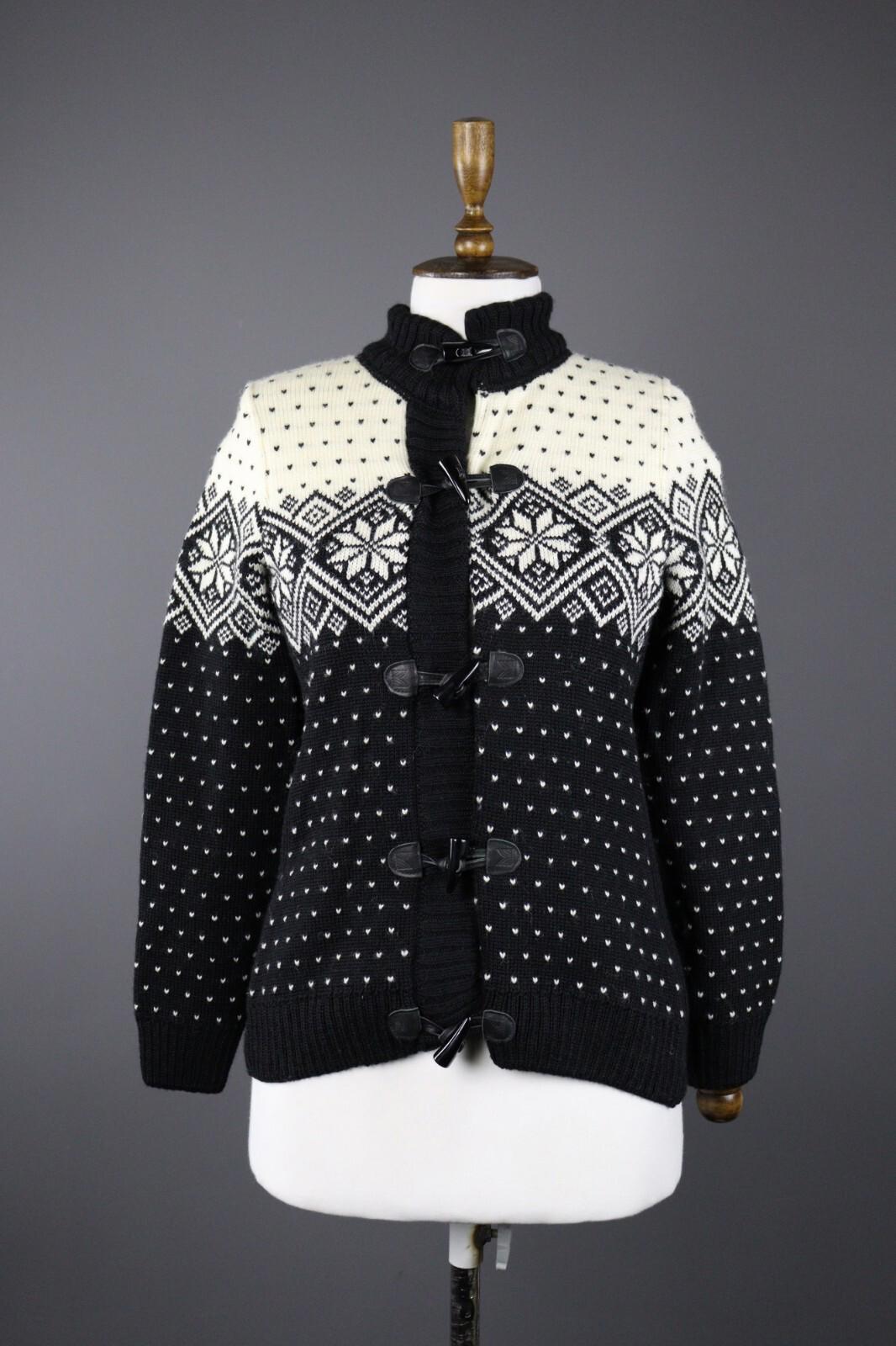 DALE OF NORWAY Black Fair Isle Wool Duffle Cardigan Sweater – Size S