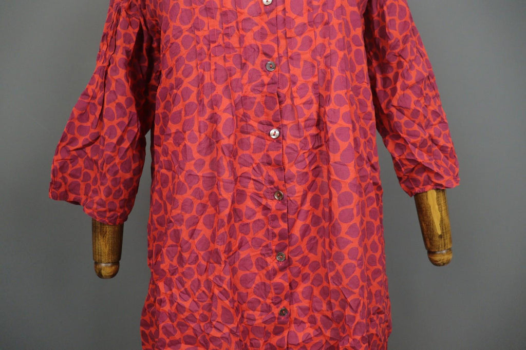 GUDRUN SJODEN Orange Abstract Casual Long Sleeve Button Front Shirt Dress – Size S