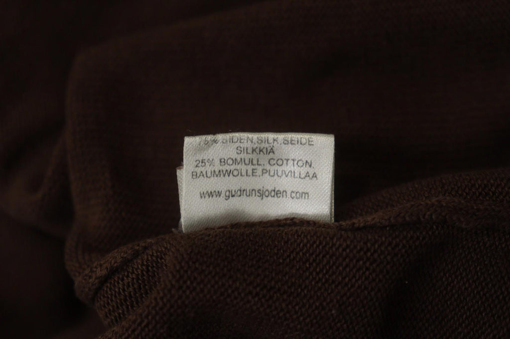 GUDRUN SJODEN Brown Silk Round Neck Long Sleeve Pullover Shirt Top – Size M