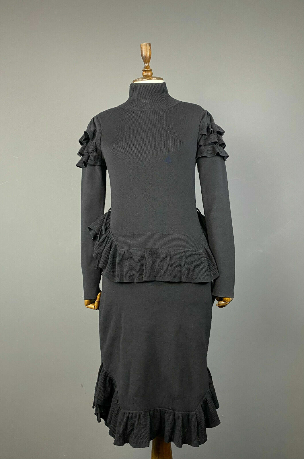 Dsquared2 Black Designer Lana Wool Long Sleeve Stretch Maxi Dress – Size M
