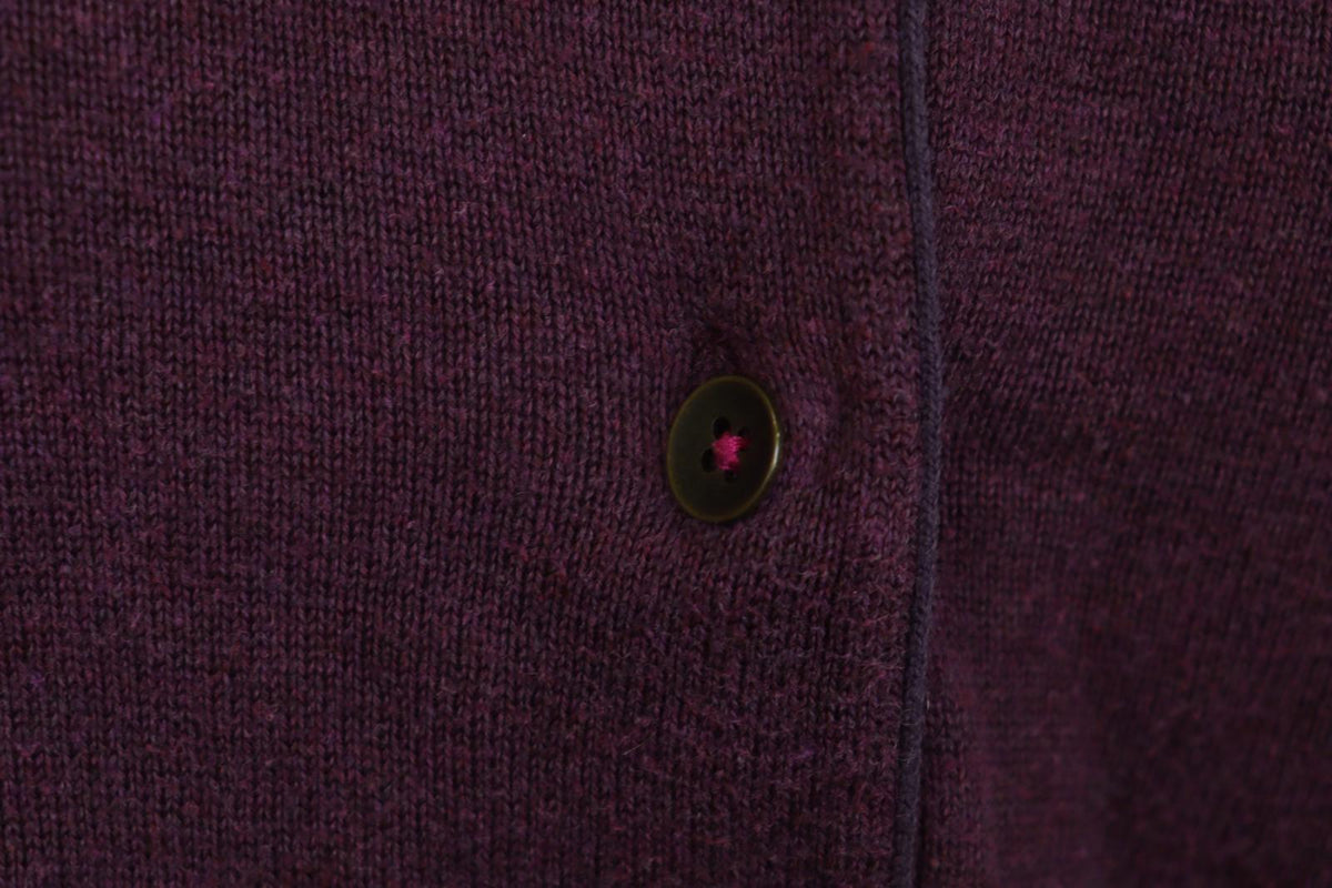 GUDRUN SJODEN Burgundy Cotton Knitted Raglan Sleeve Button Front Cardigan – Size S