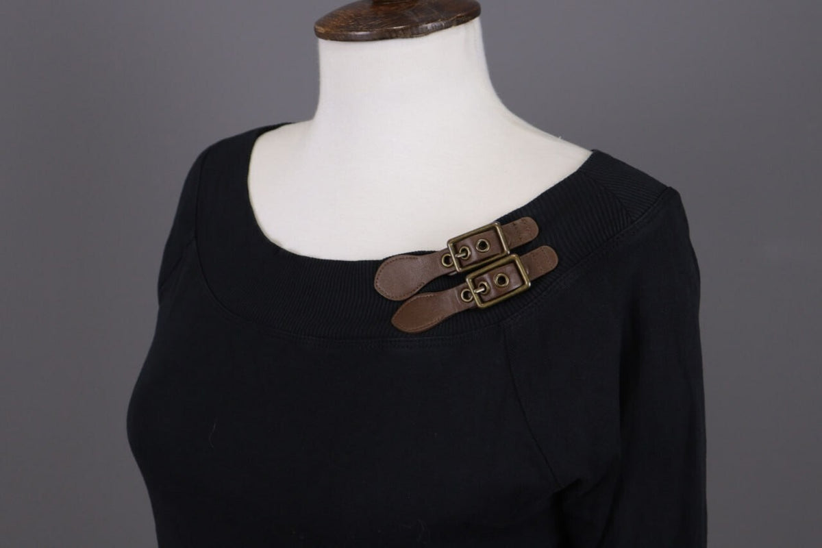 Lauren Ralph Lauren Black Leather Strap Cotton Sweater – Size M