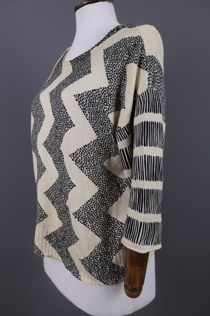 Gudrun Sjoden Beige Zig Zag 3/4 Sleeve Knit Sweater – Size S