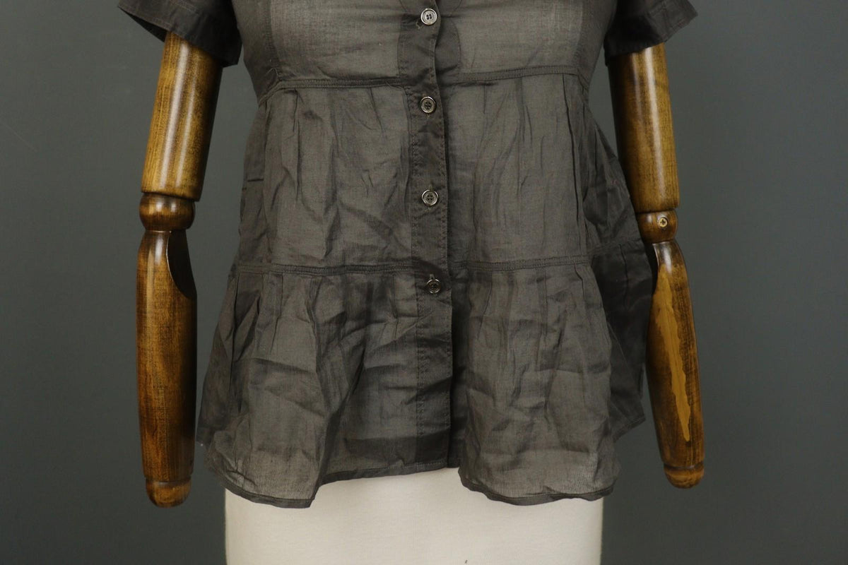 BURBERRY LONDON Brown Slim Fit Short Sleeve Collared Button-Up Shirt Top – Size 38