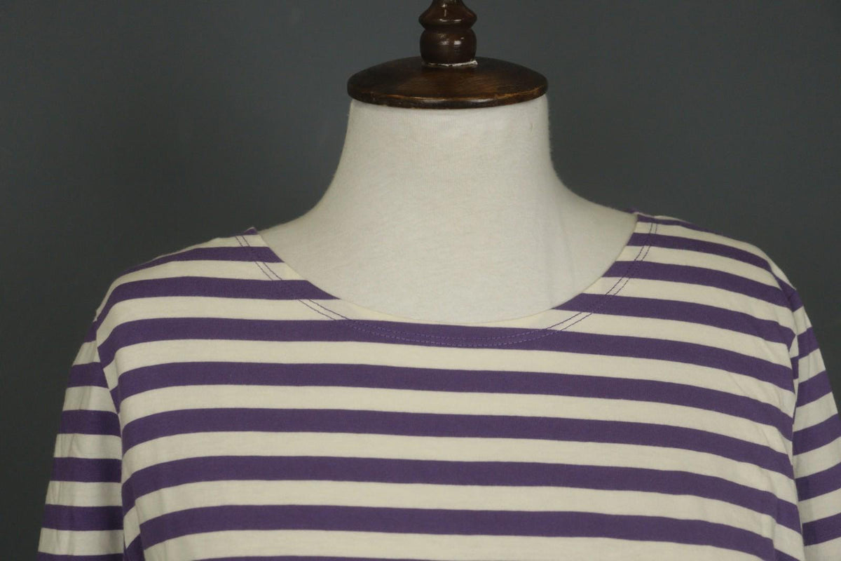 GUDRUN SJODEN Purple White Striped 100% Cotton Long Sleeve Blouse Top – Size M