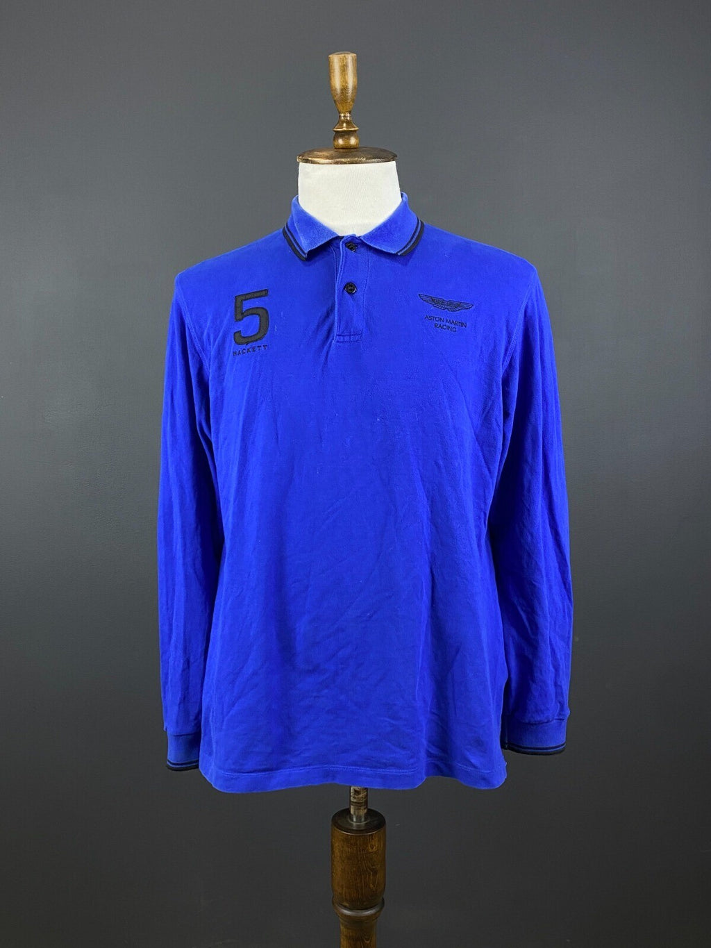 Hackett Aston Martin Racing Blue Long Sleeve #5 Polo Shirt – Size L