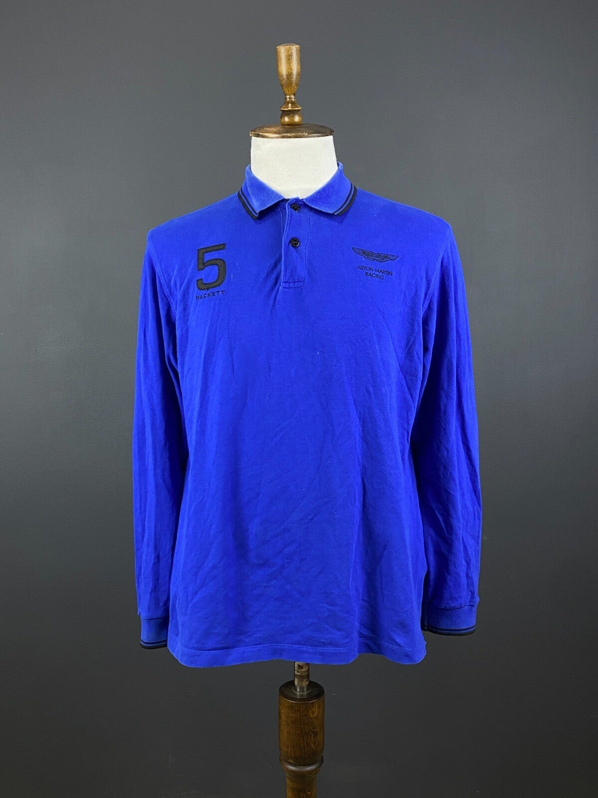 Hackett Aston Martin Racing Blue Long Sleeve #5 Polo Shirt – Size L