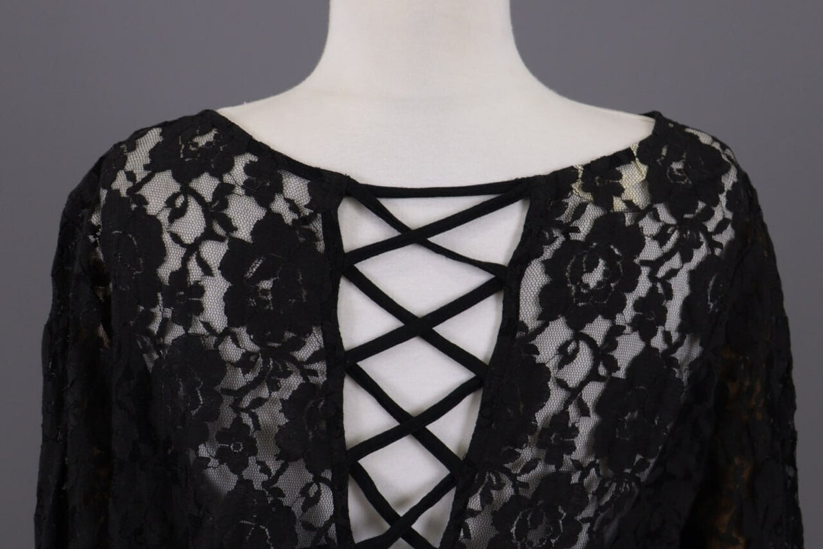 Denim & Supply Ralph Lauren Black Mesh Floral Blouse Top – Size XL
