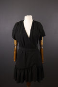 AllSaints Black Short Sleeve Ruffle Wrap A-Line Dress – Size UK 12 / US 8