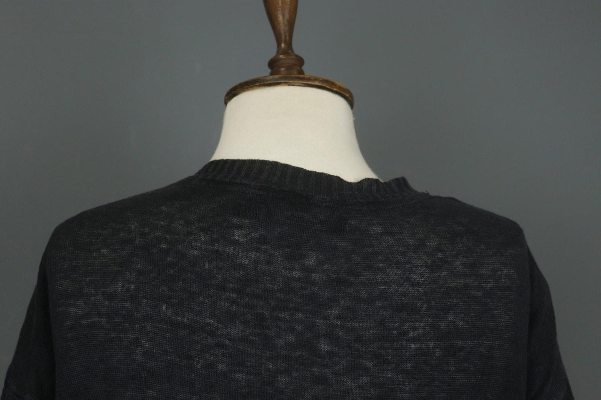 GUDRUN SJODEN Black Linen Knitted Long Sleeve Round Neck Pullover Sweater Sz XS