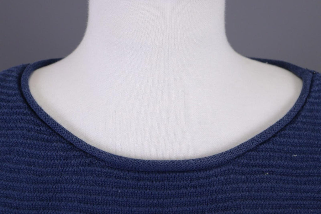 GUDRUN SJODEN Blouse Top Blue Striped Round Neck Short Sleeve Pullover M/L