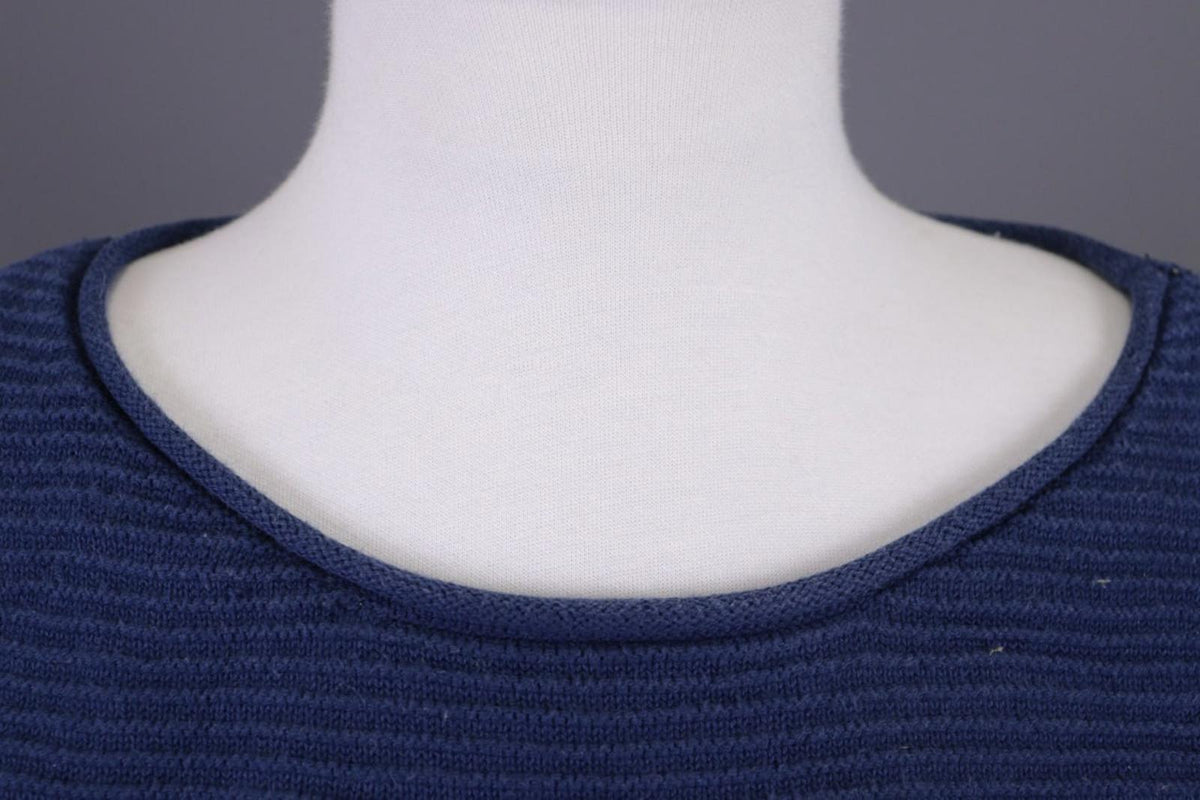 GUDRUN SJODEN Blouse Top Blue Striped Round Neck Short Sleeve Pullover M/L
