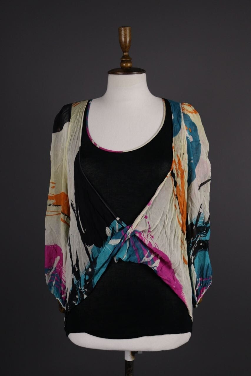 CUSTO BARCELONA Multicolor Abstract Silk Lagenlook Long Sleeve Top Shirt – Size 2