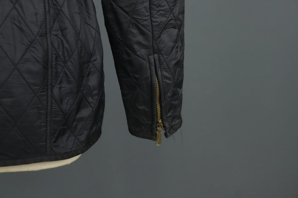 BARBOUR Black Belted Waist & Neck Long Sleeve Snap Front Quilted Jacket – Size 38