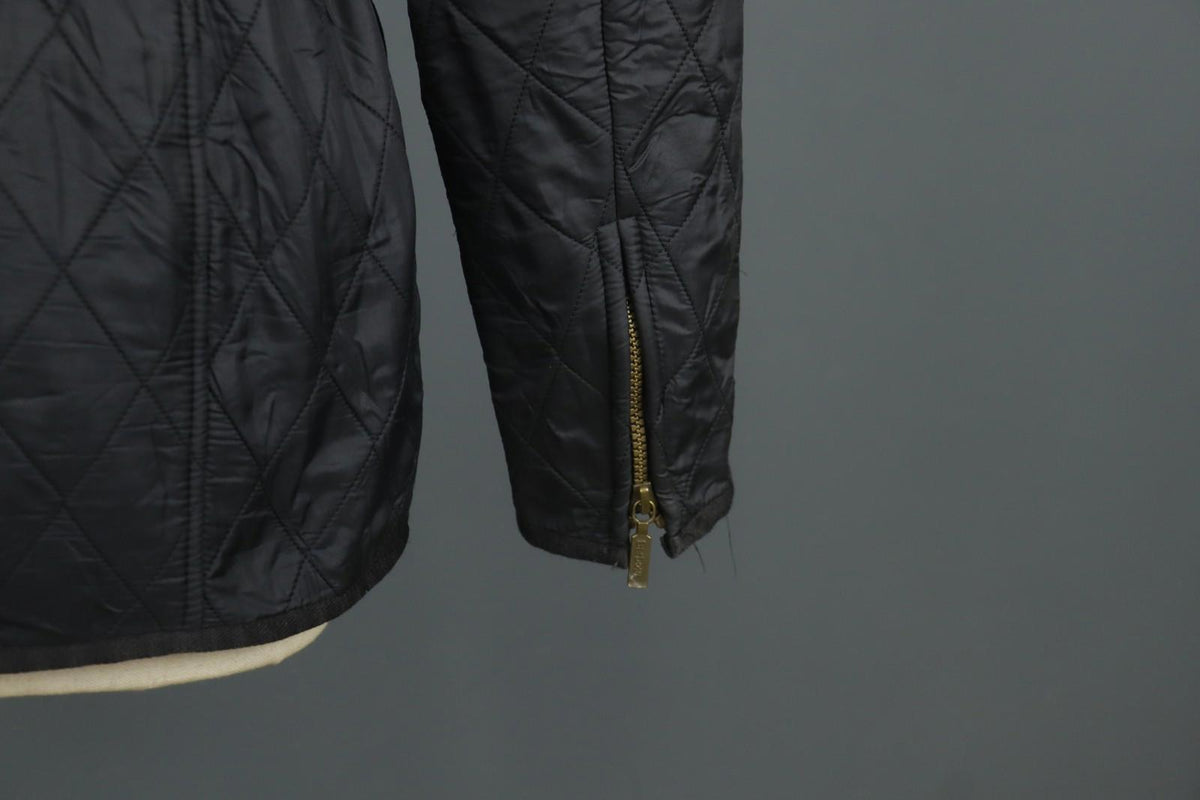 BARBOUR Black Belted Waist & Neck Long Sleeve Snap Front Quilted Jacket – Size 38