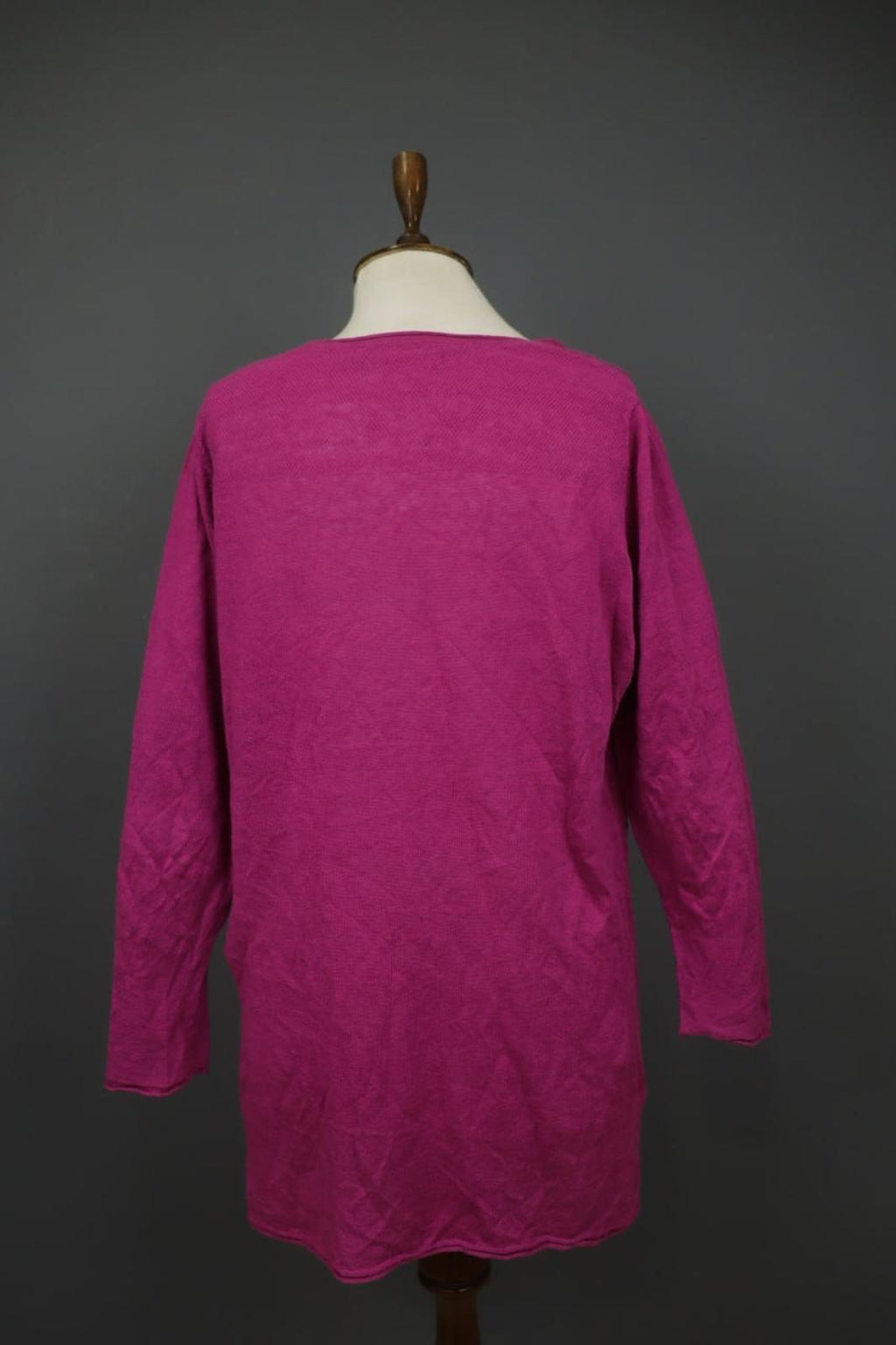 GUDRUN SJODEN Pink Linen Long Sleeve Crew Neck Side Slit Pullover Tunic Top Sz M