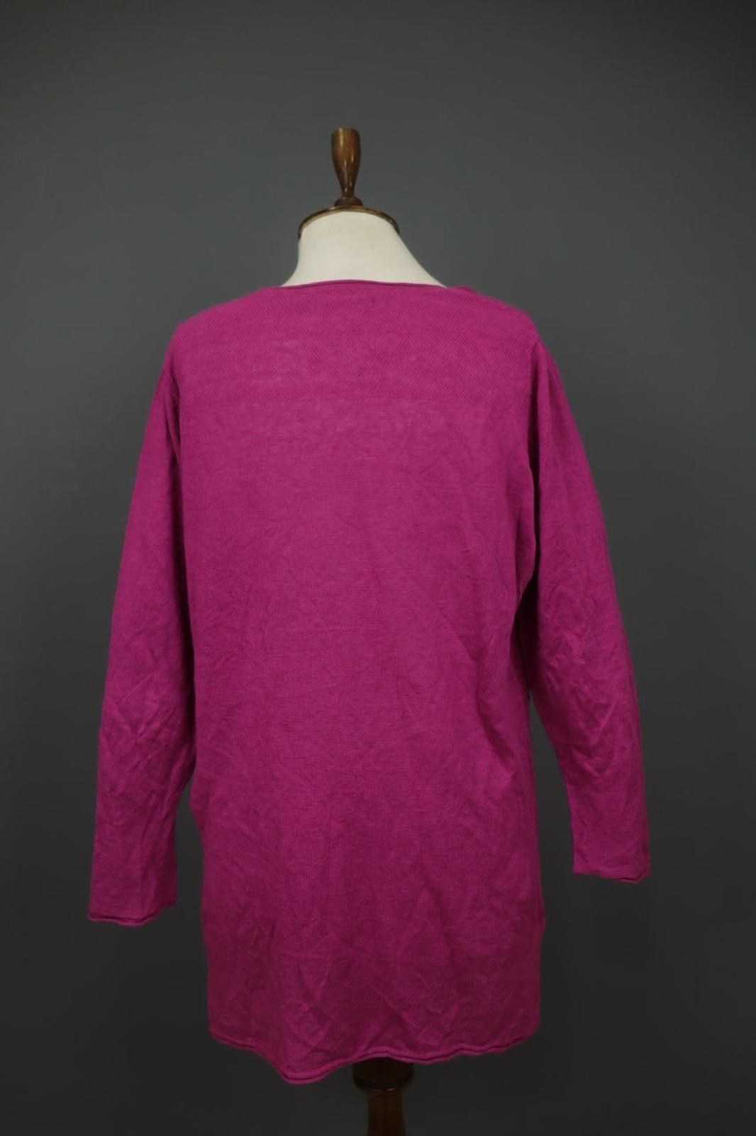 GUDRUN SJODEN Pink Linen Long Sleeve Crew Neck Side Slit Pullover Tunic Top Sz M