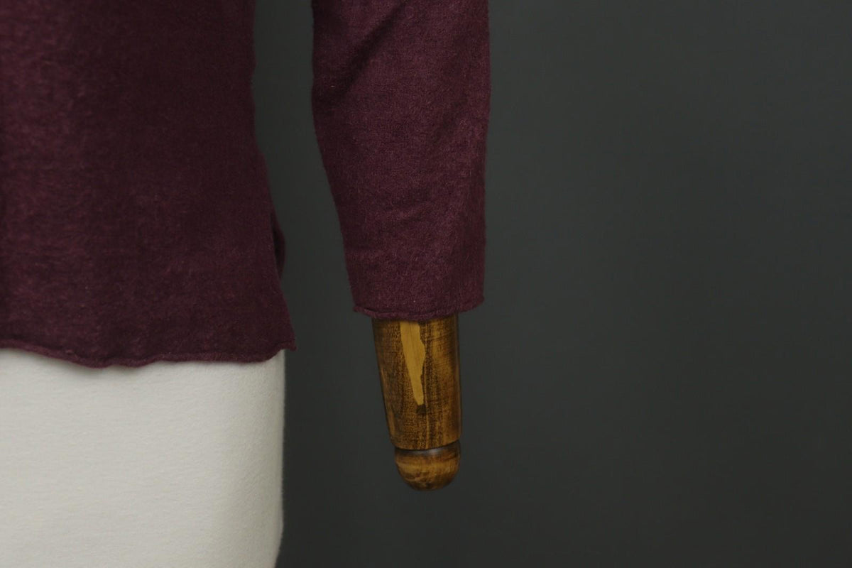 GUDRUN SJODEN Burgundy 100% Wool Side Slit Round Neck Pullover Sweater – Size S