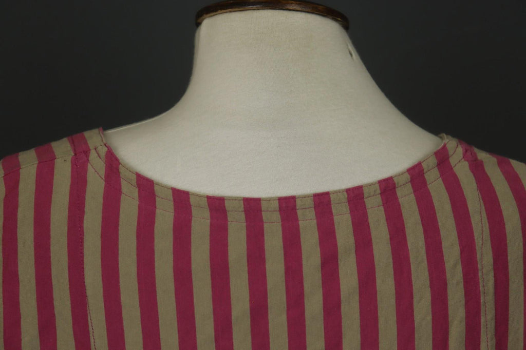 GUDRUN SJODEN Pink Tan Striped Organic Cotton Round Neck Maxi Dress – Size 2XL