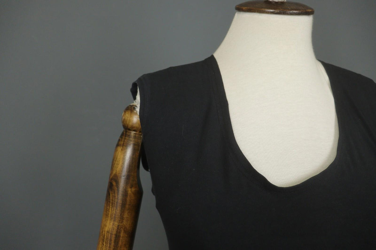 GUDRUN SJODEN Black Organic Cotton Scoop Neck Sleeveless Bodycon Dress – Size S