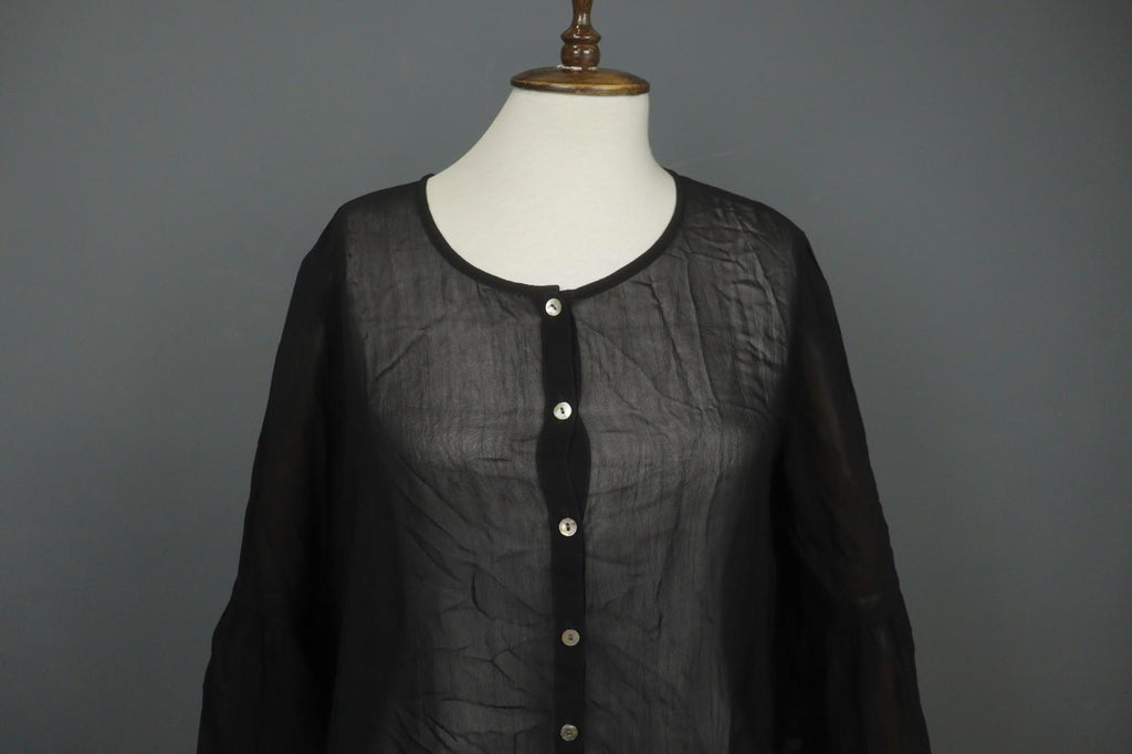 GUDRUN SJODEN Black Long Sleeve Casual Summer Button Front Blouse Top – Size M