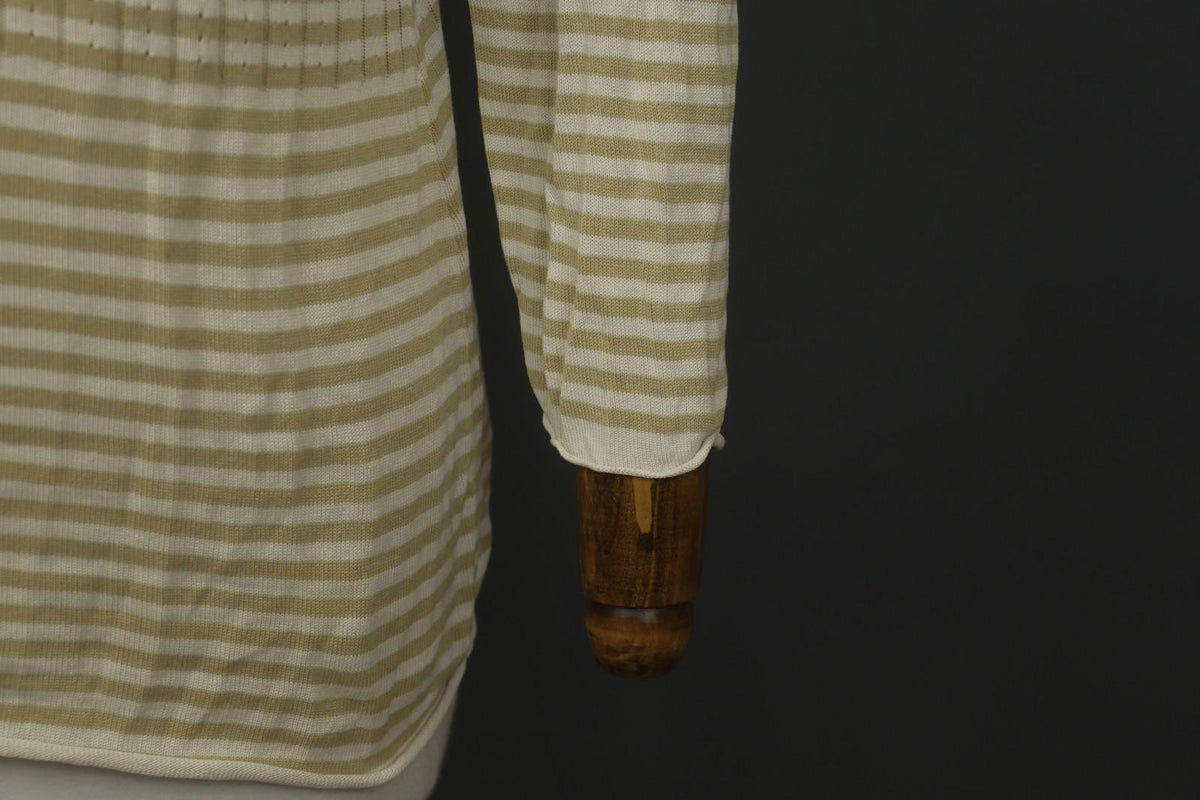 GUDRUN SJÖDEN Ivory Beige Striped Silk Long Sleeve Pullover Knitted Top – Size M