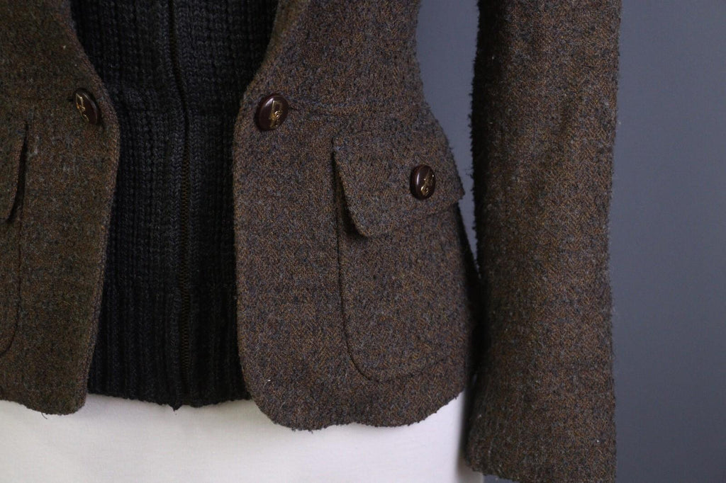 DOLCE&GABBANA Brown and Black Wool Full Zip Sweater with Blazer Jacket – Size 42