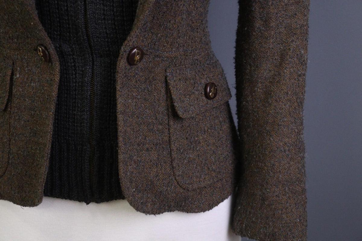 DOLCE&GABBANA Brown and Black Wool Full Zip Sweater with Blazer Jacket – Size 42