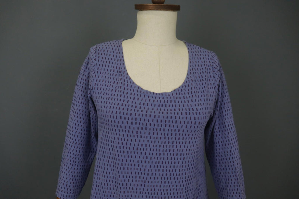 GUDRUN SJODEN Blue Striped Cotton Round Neck Long Sleeve Shift Dress – Size S