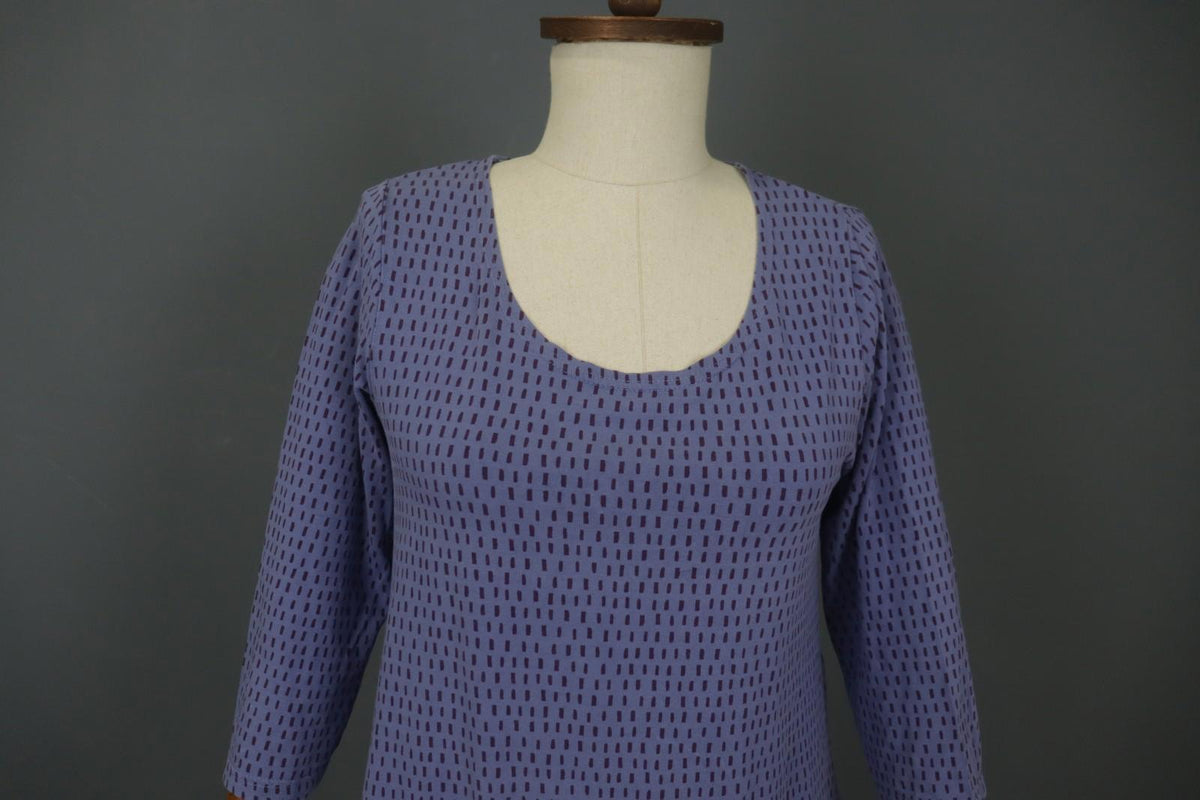 GUDRUN SJODEN Blue Striped Cotton Round Neck Long Sleeve Shift Dress – Size S