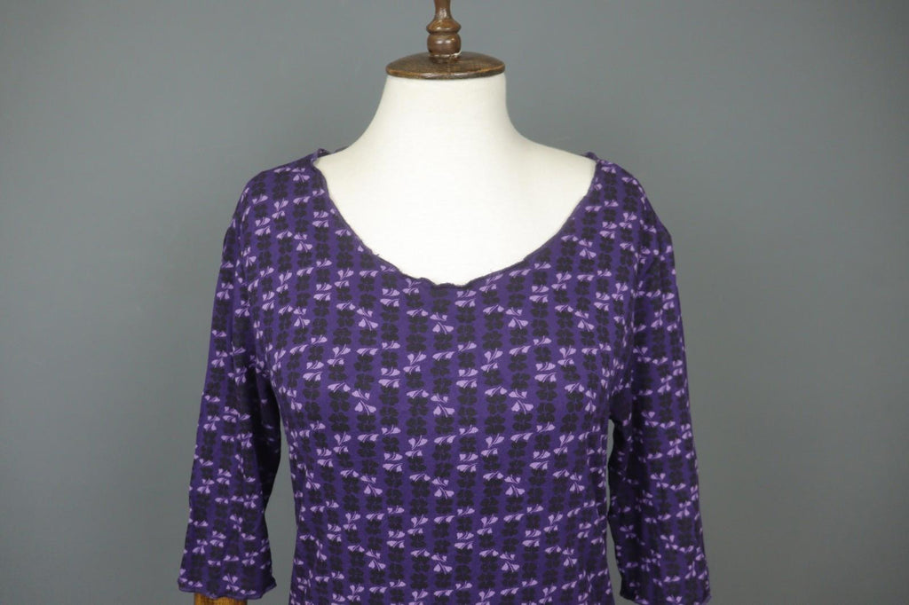 GUDRUN SJODEN Purple Viscose Floral 3/4 Sleeve Round Neck Blouse Top – Size L
