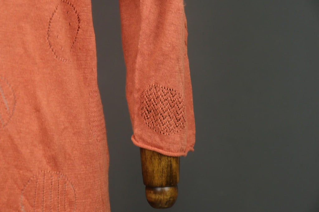 GUDRUN SJODEN Orange Linen Long Sleeve Round Neck Pullover Shift Dress – Size M