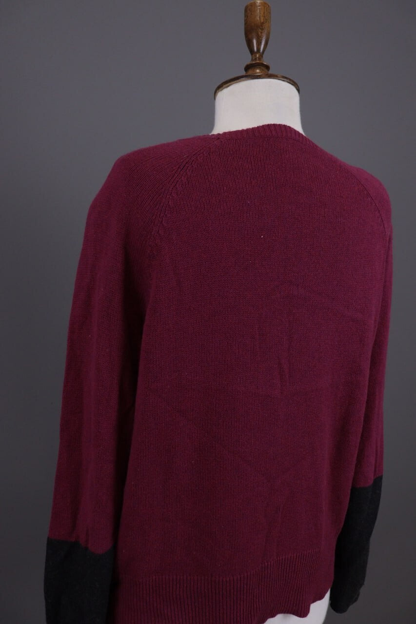Eileen Fisher Burgubdy Lagenlook Cotton Cashmere Knit Oversized Sweater – Size M