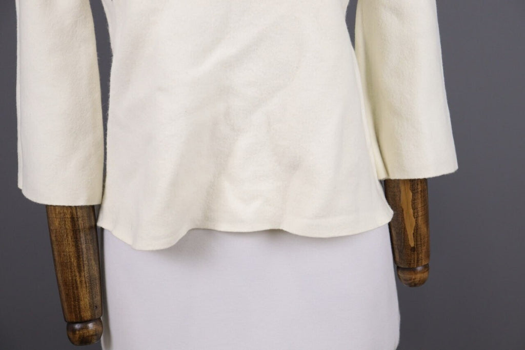 Adam Lippes Beige High Neck Merino 3/4 Sleeve Wool Knitted Sweater – Size L