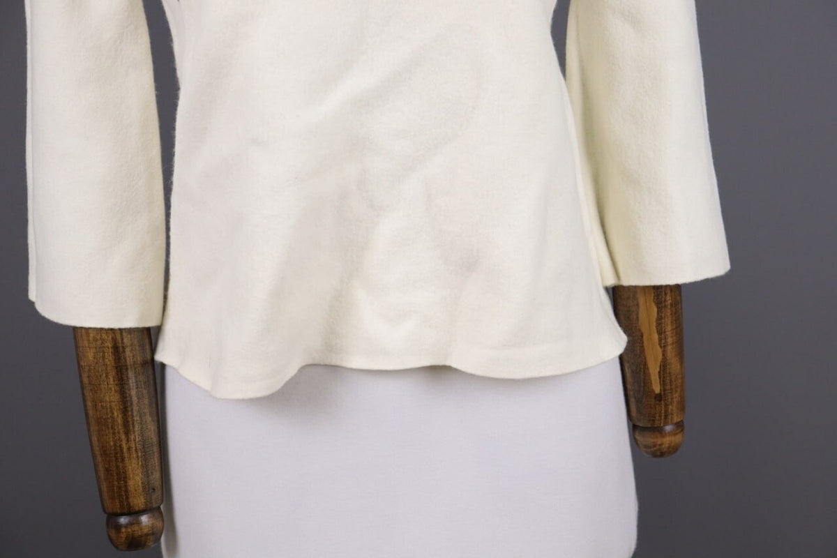 Adam Lippes Beige High Neck Merino 3/4 Sleeve Wool Knitted Sweater – Size L