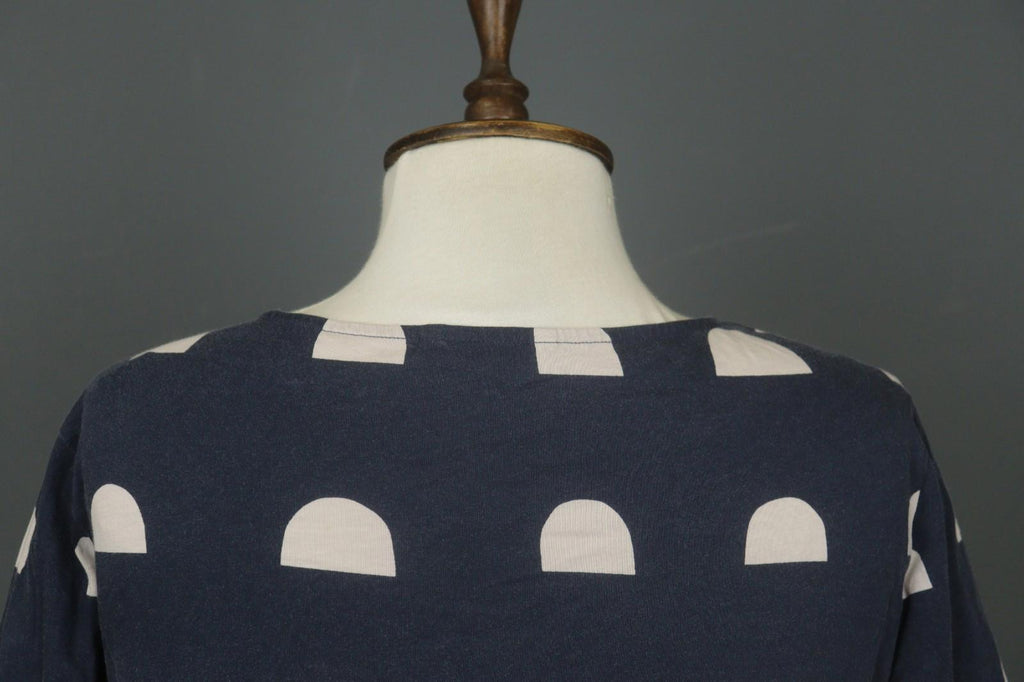 MARIMEKKO Blue White Polka Dot 3/4 Sleeve Round Neck Pullover Knit Top – Size M