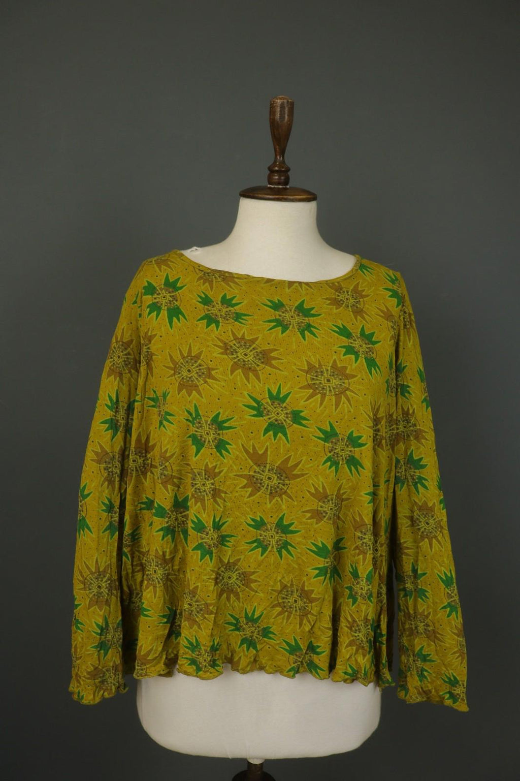 GUDRUN SJODEN Multi Floral 100% Viscose Boat Neck Pullover Blouse Top – Size XL