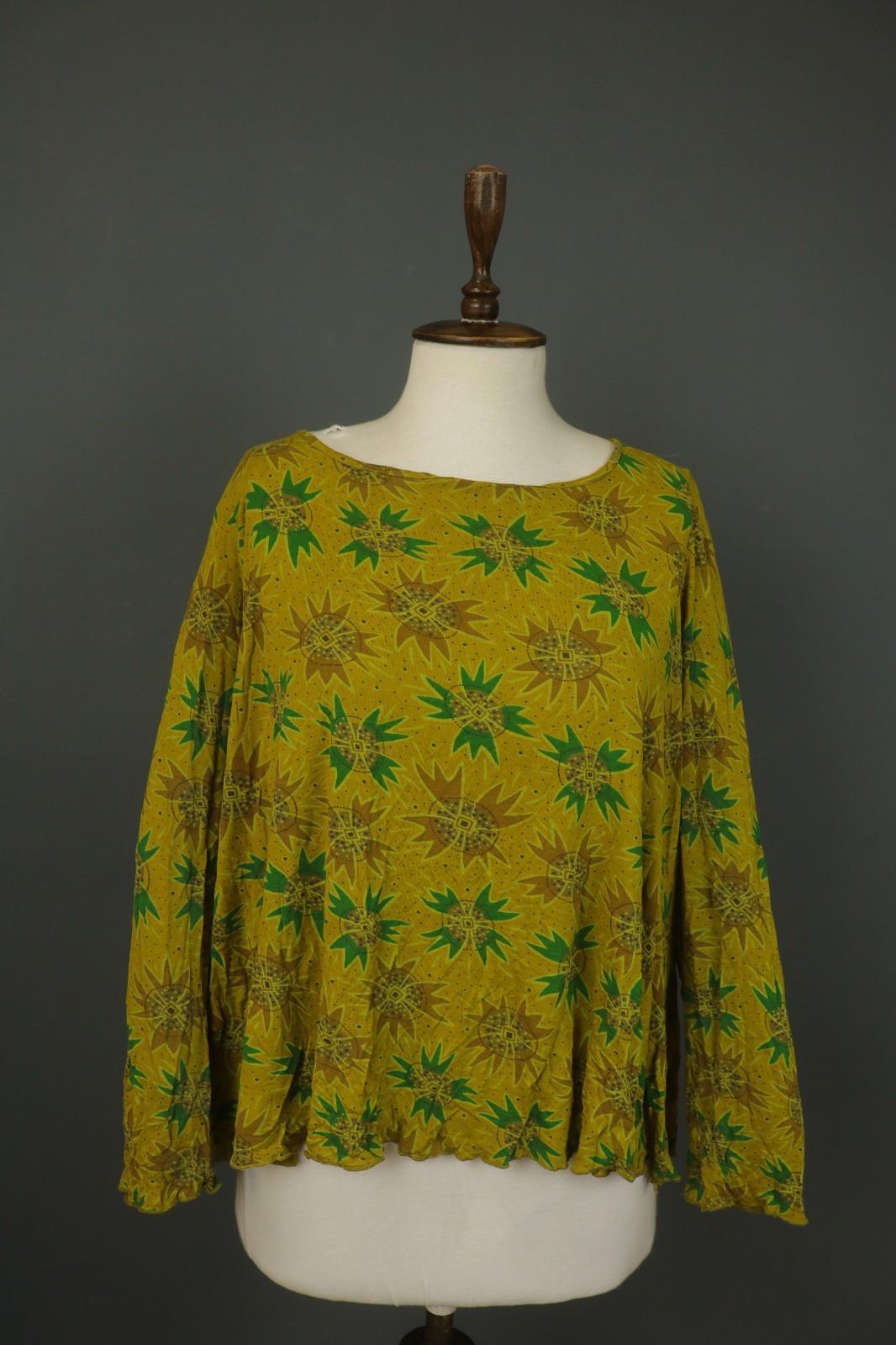 GUDRUN SJODEN Multi Floral 100% Viscose Boat Neck Pullover Blouse Top – Size XL