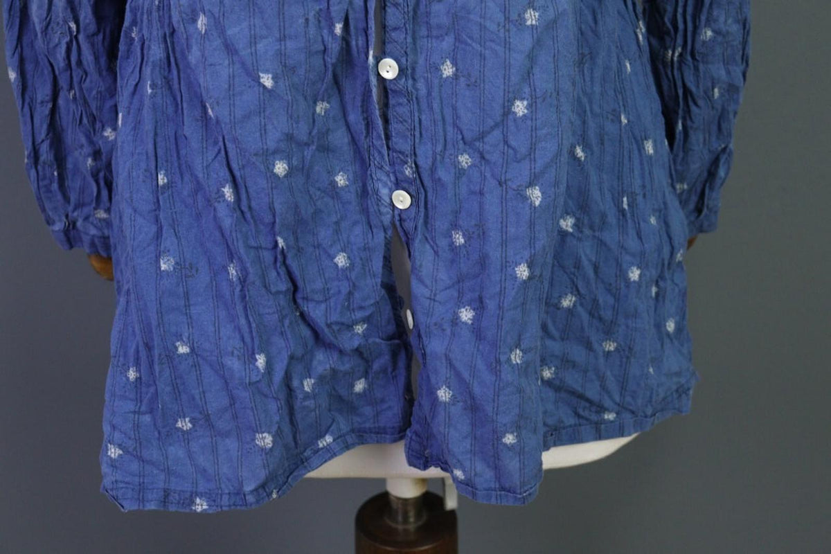 GUDRUN SJODEN Blue Floral Button Up Long Sleeve Top Shirt – Size S