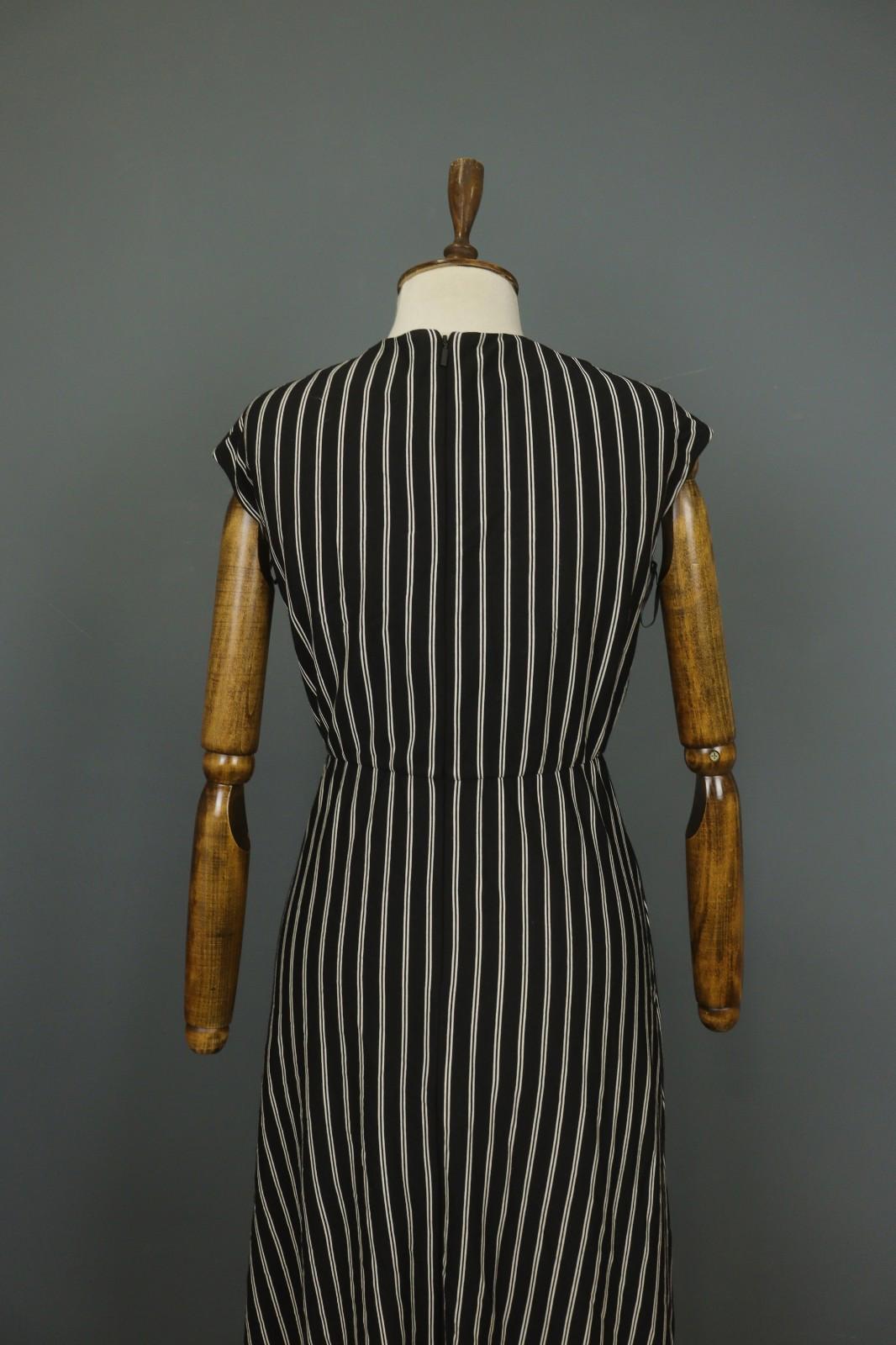 MAX MARA Black White Striped Viscose Deep V-Neck Back Zip Sheath Dress – Size S