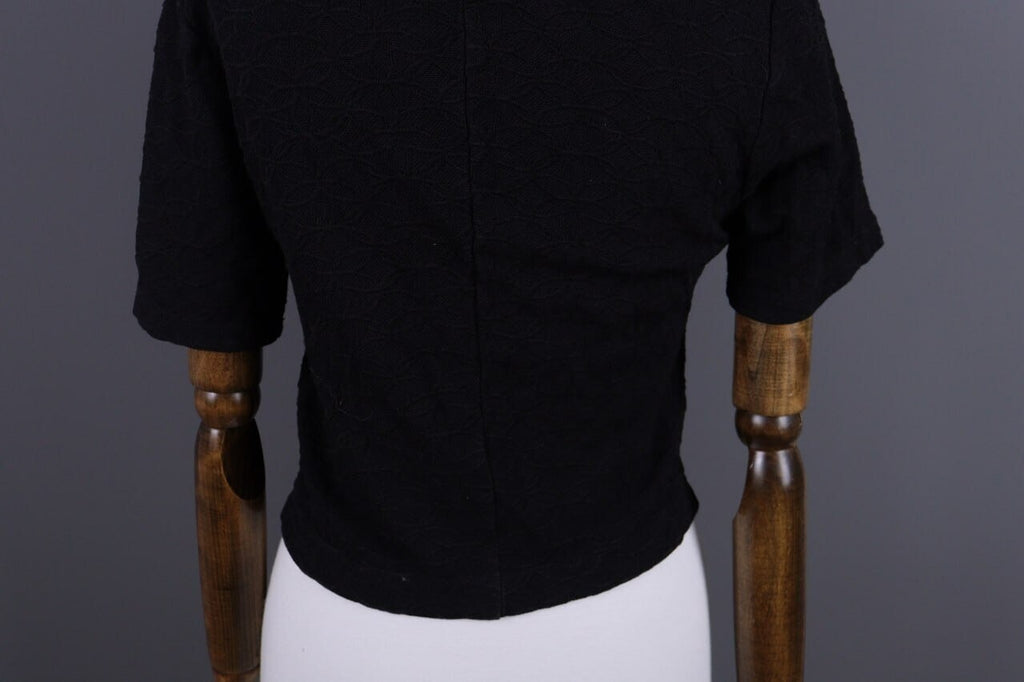 Transit Par Such 392 Black Floral Embroidered Short Sleeve Blouse Shirt Sz 3 / L