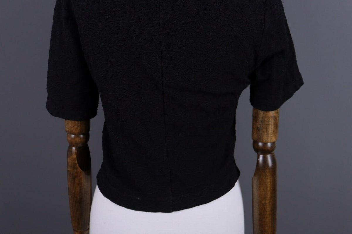 Transit Par Such 392 Black Floral Embroidered Short Sleeve Blouse Shirt Sz 3 / L