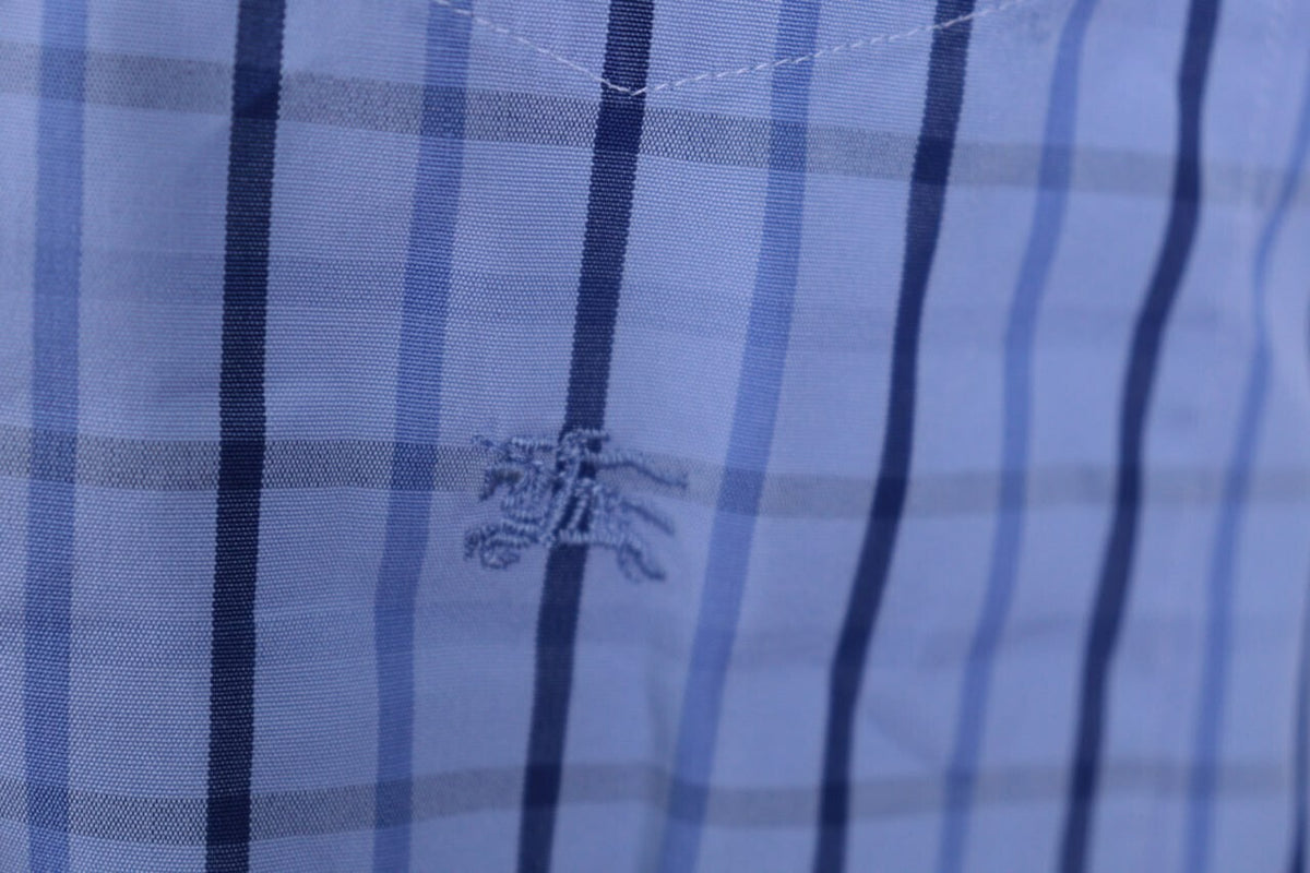 Burberry London Blue Check Long Sleeve Button Down Shirt – Size L