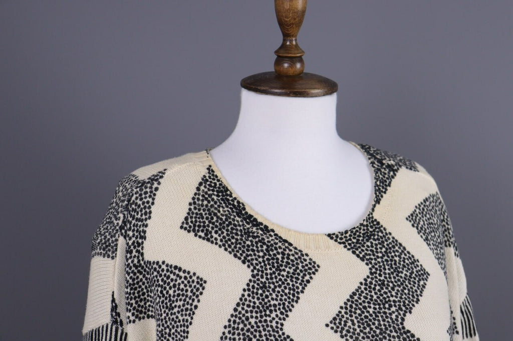 Gudrun Sjoden Beige Zig Zag 3/4 Sleeve Knit Sweater – Size S