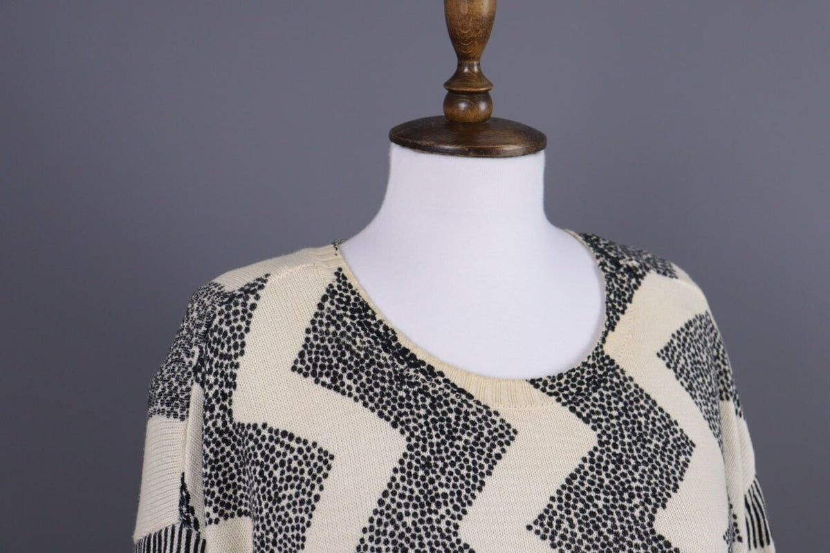 Gudrun Sjoden Beige Zig Zag 3/4 Sleeve Knit Sweater – Size S