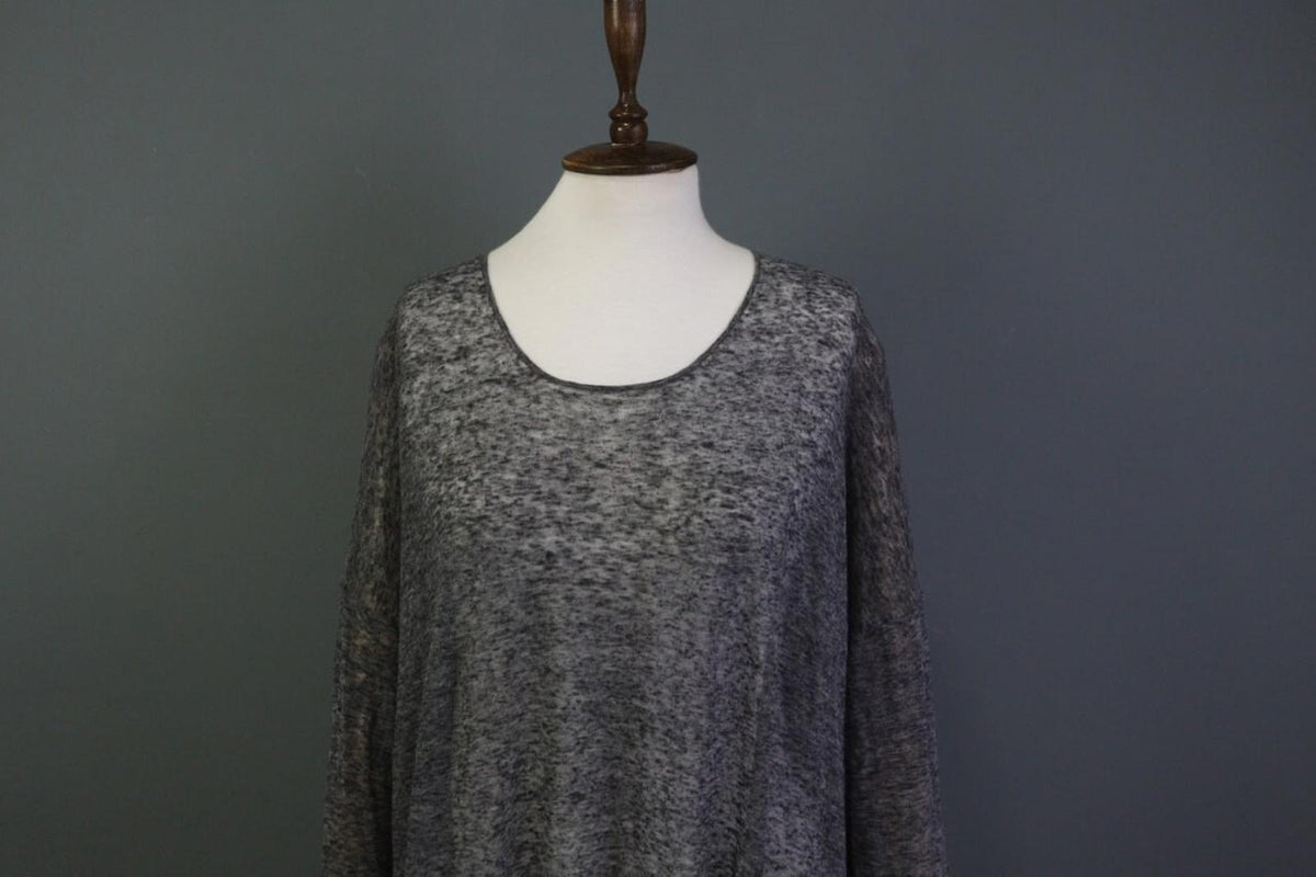 RUNDHOLZ Gray Sheer Lagenlook Relaxed Long Sleeve Blouse Tunic Dress
