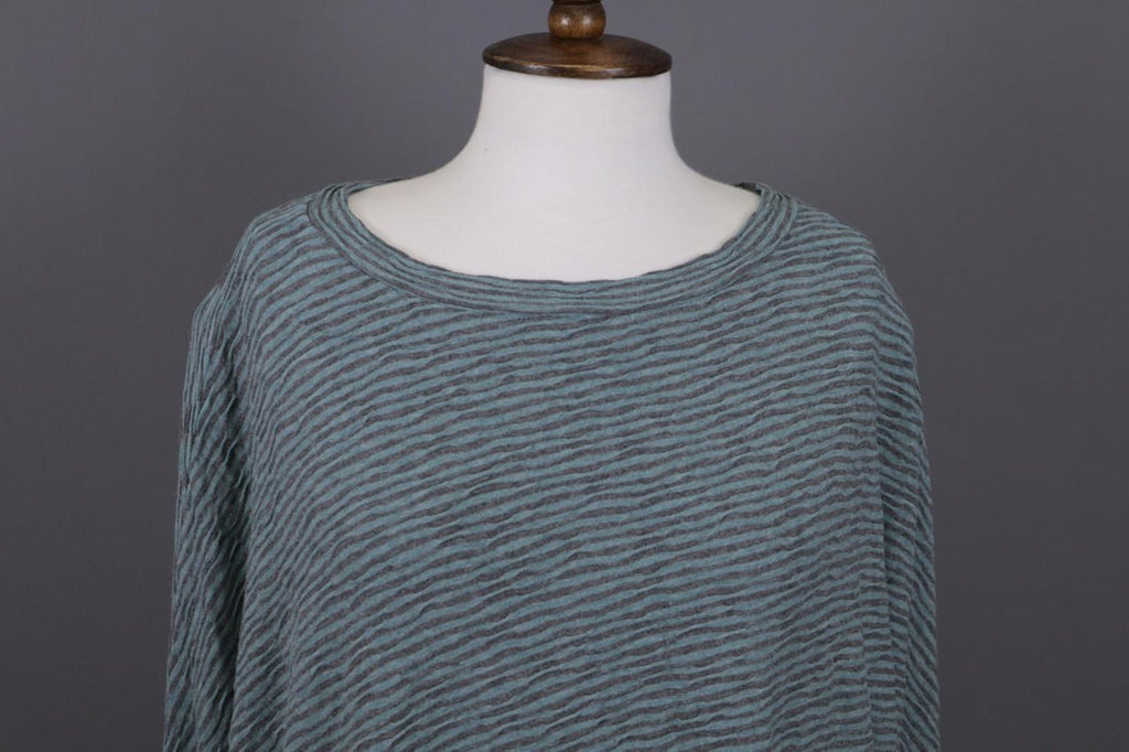 OSKA Green Black Striped Viscose Round Neck Asymmetrical Hem Blouse Top – Size 2